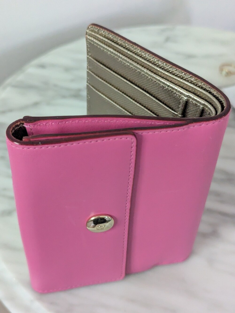 Kate Spade Taryn Wallet -Pink + Metallic Champagne Gold  EUC
